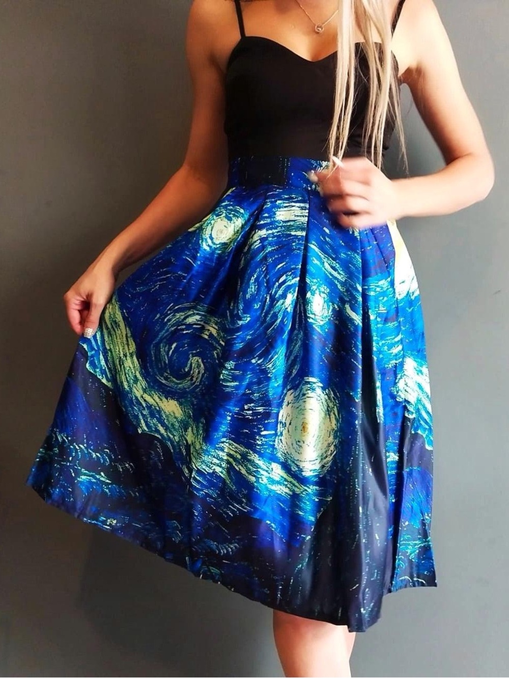 Women's Blue Starry Night Print Skirt - small based on measurements Small